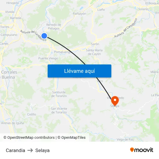 Carandia to Selaya map