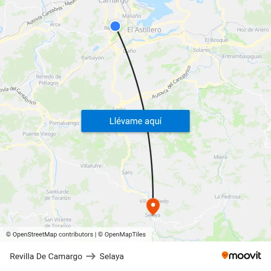 Revilla De Camargo to Selaya map