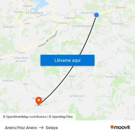 Anero/Hoz Anero to Selaya map