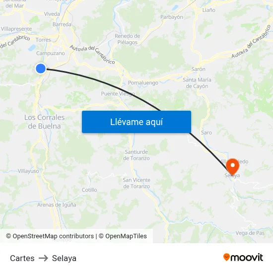 Cartes to Selaya map