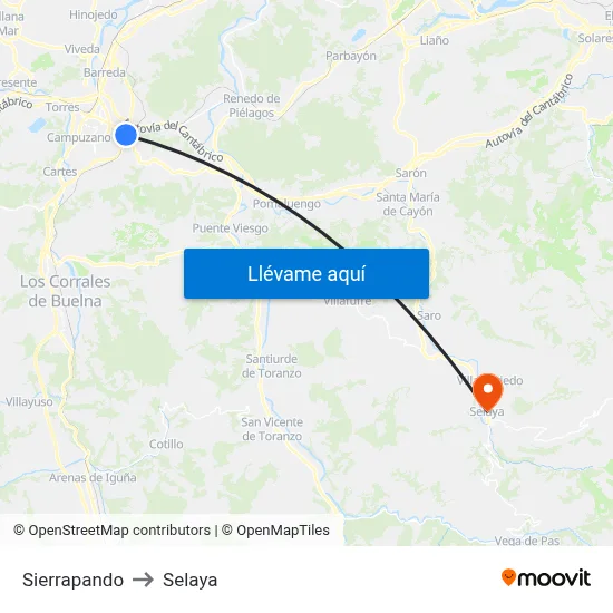 Sierrapando to Selaya map