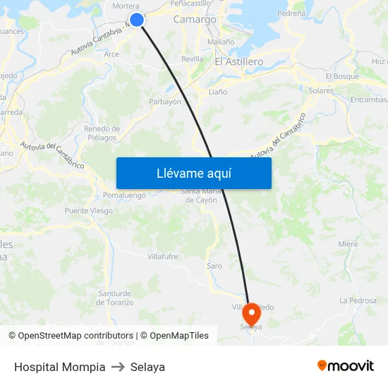 Hospital Mompia to Selaya map