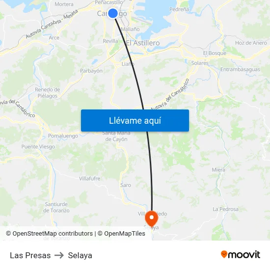 Las Presas to Selaya map