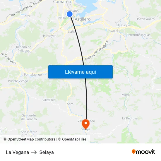La Vegana to Selaya map
