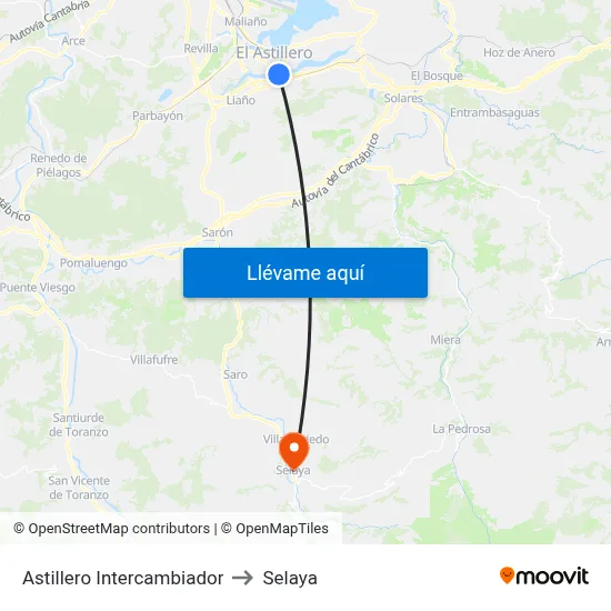 Astillero Intercambiador to Selaya map