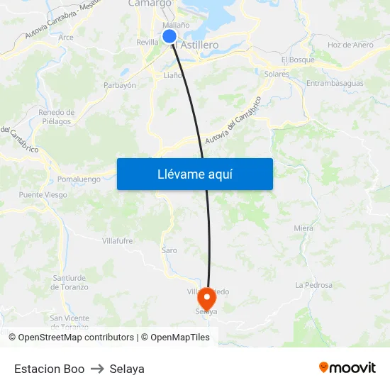 Estacion Boo to Selaya map