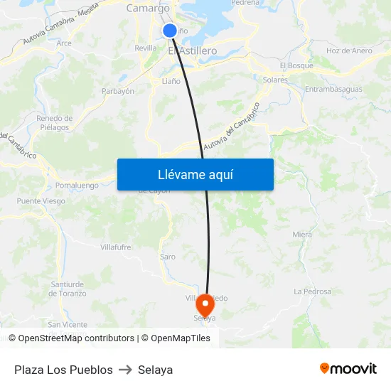 Plaza Los Pueblos to Selaya map