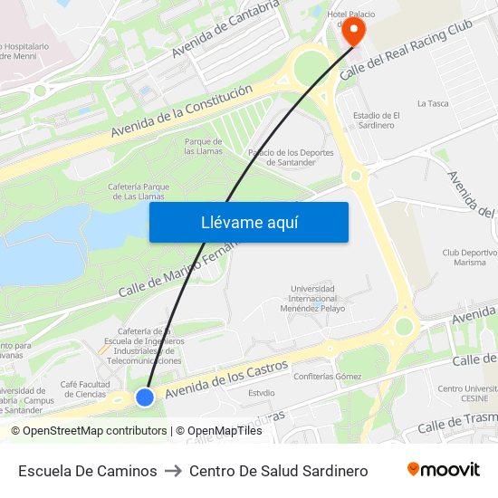 Escuela De Caminos to Centro De Salud Sardinero map