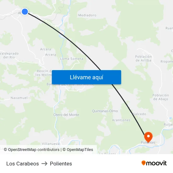 Los Carabeos to Polientes map