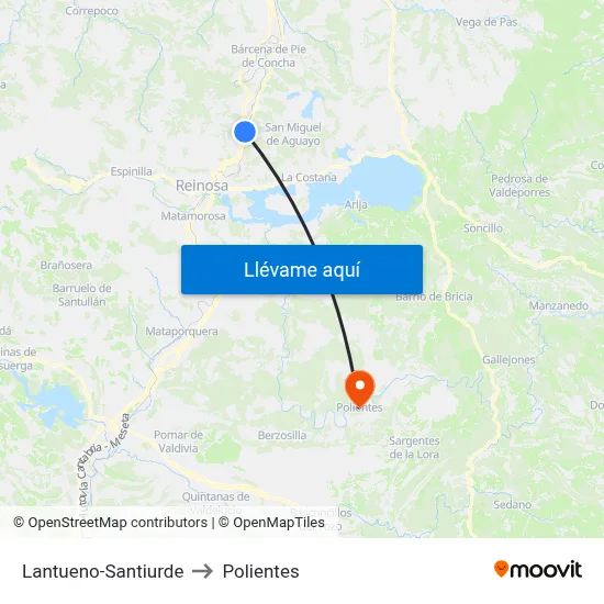 Lantueno-Santiurde to Polientes map