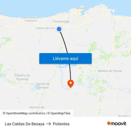 Las Caldas De Besaya to Polientes map