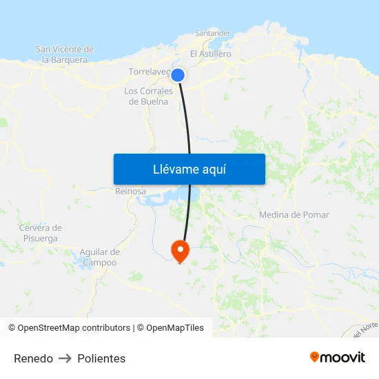 Renedo to Polientes map
