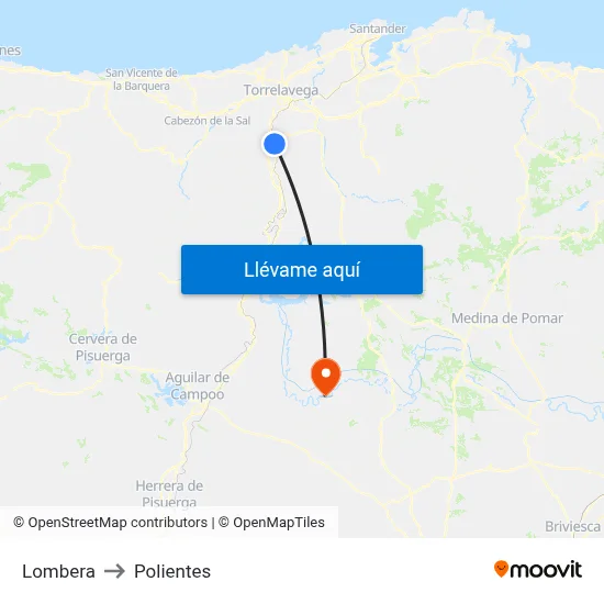 Lombera to Polientes map