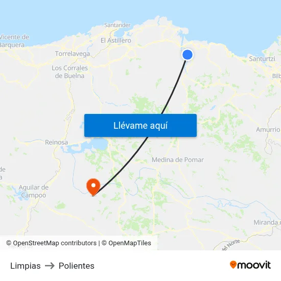 Limpias to Polientes map