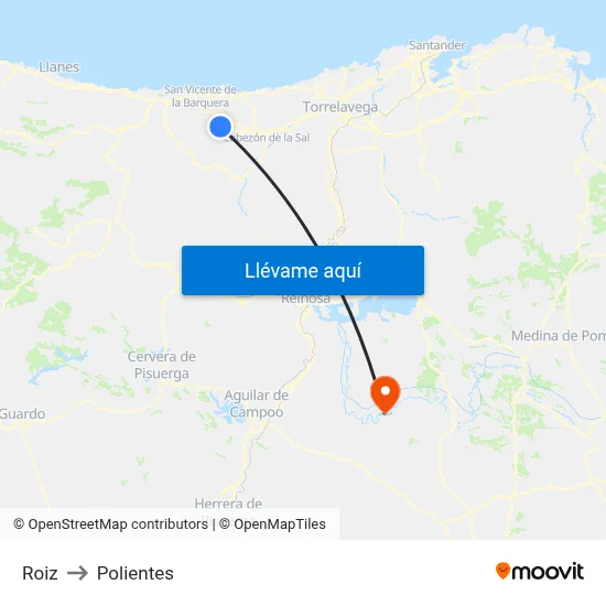 Roiz to Polientes map