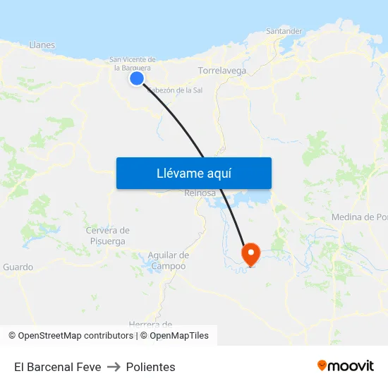El Barcenal Feve to Polientes map
