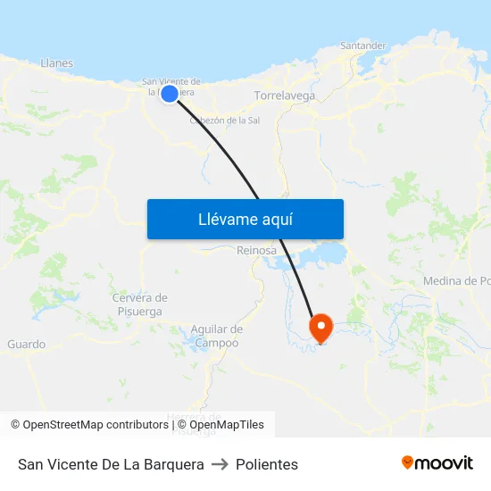 San Vicente De La Barquera to Polientes map