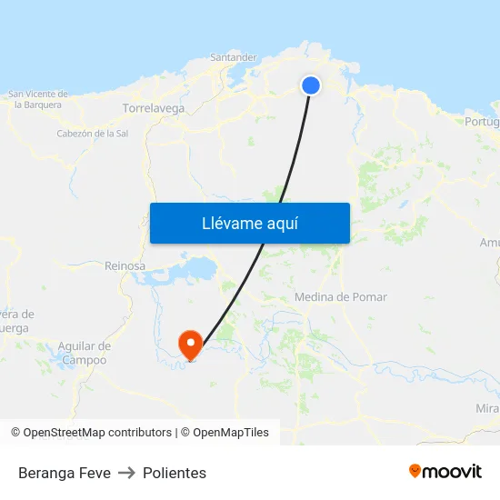 Beranga Feve to Polientes map