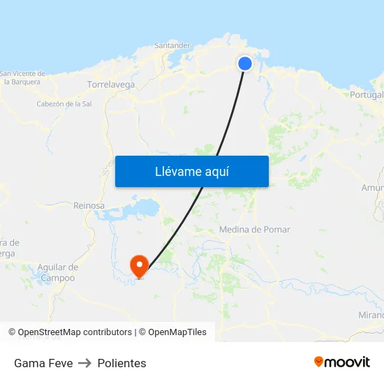 Gama Feve to Polientes map