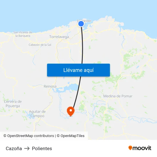 Cazoña to Polientes map