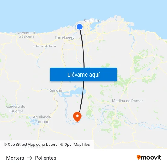 Mortera to Polientes map