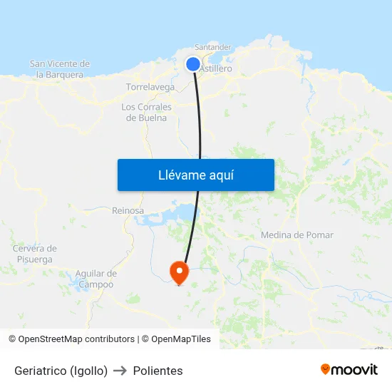 Geriatrico (Igollo) to Polientes map