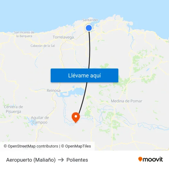 Aeropuerto (Maliaño) to Polientes map