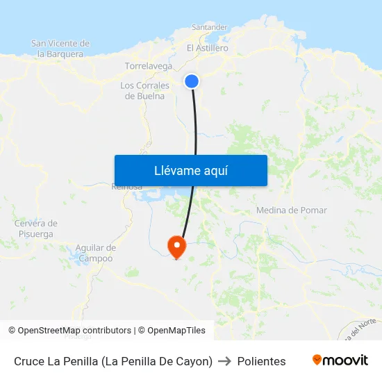 Cruce La Penilla (La Penilla De Cayon) to Polientes map