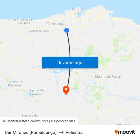 Bar Mirones (Pomaluengo) to Polientes map