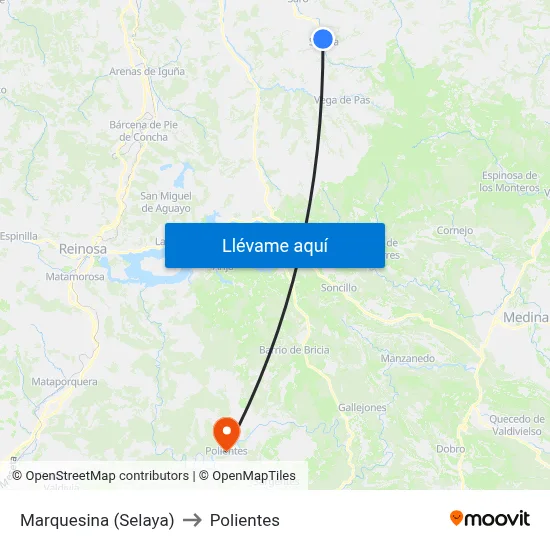 Marquesina (Selaya) to Polientes map