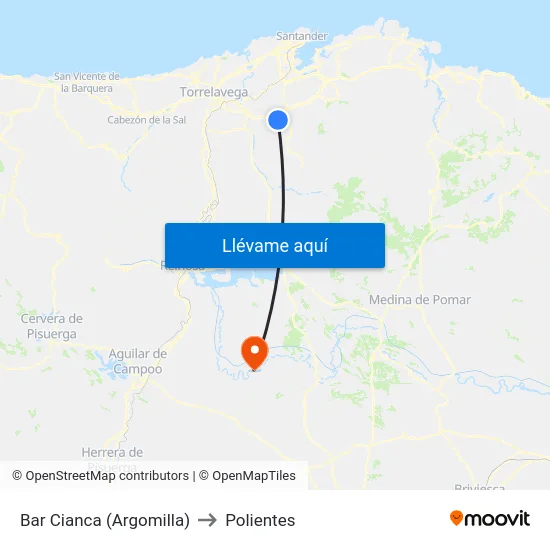Bar Cianca (Argomilla) to Polientes map