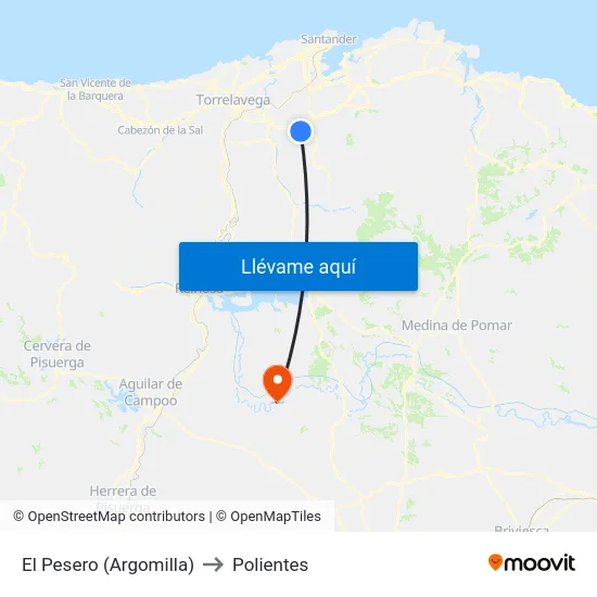El Pesero (Argomilla) to Polientes map