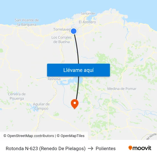 Rotonda N-623 (Renedo De Pielagos) to Polientes map