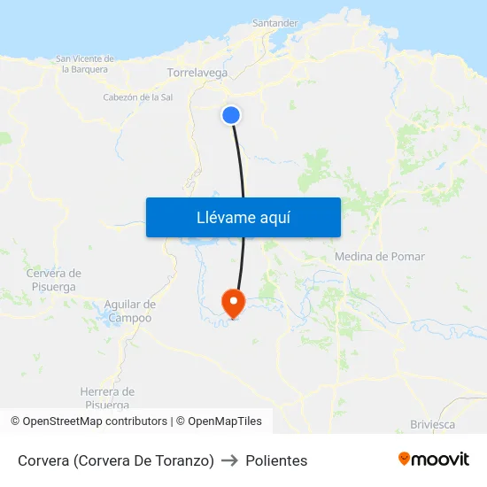 Corvera (Corvera De Toranzo) to Polientes map