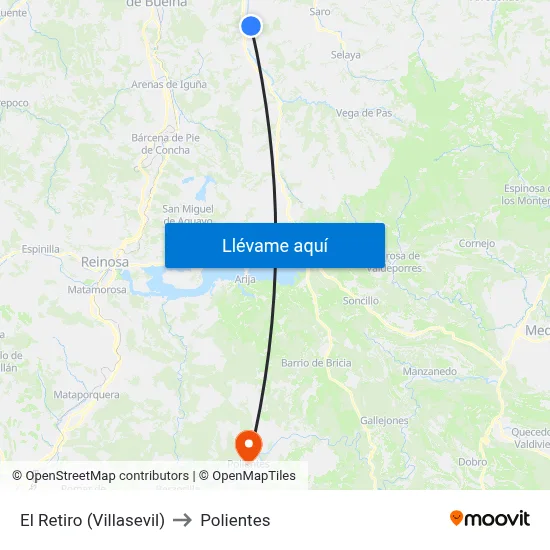 El Retiro (Villasevil) to Polientes map