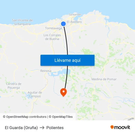 El Guarda (Oruña) to Polientes map