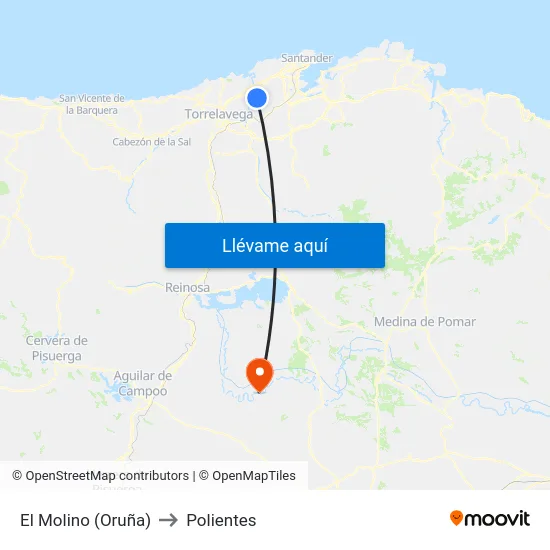 El Molino (Oruña) to Polientes map