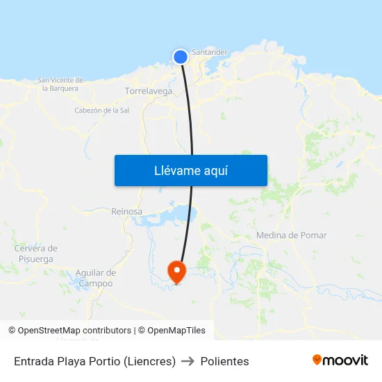 Entrada Playa Portio (Liencres) to Polientes map