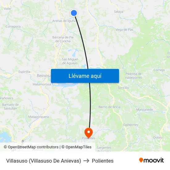 Villasuso (Villasuso De Anievas) to Polientes map