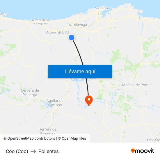 Coo (Coo) to Polientes map