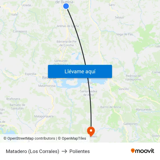 Matadero (Los Corrales) to Polientes map