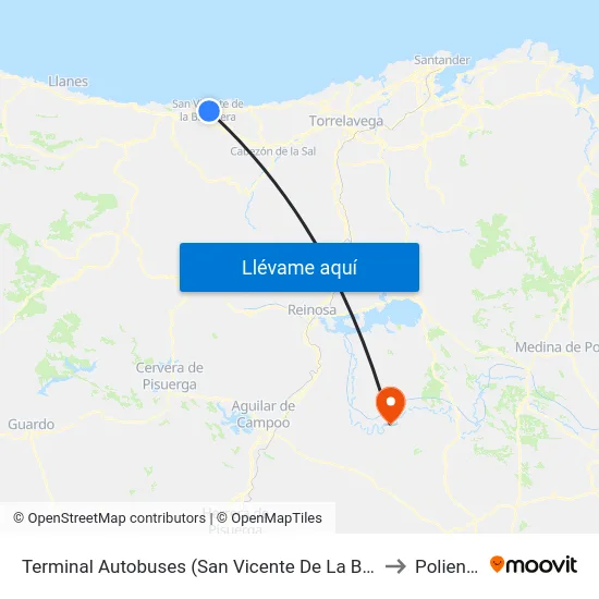 Terminal Autobuses (San Vicente De La Barquera) to Polientes map