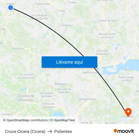 Cruce Cicera (Cicera) to Polientes map