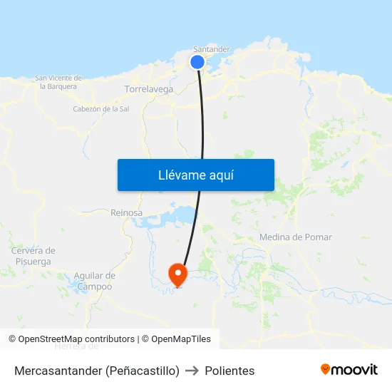 Mercasantander (Peñacastillo) to Polientes map