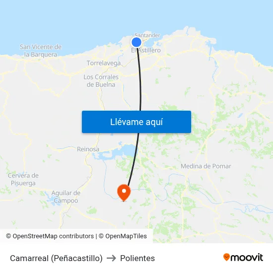 Camarreal (Peñacastillo) to Polientes map