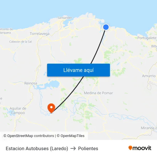 Estacion Autobuses (Laredo) to Polientes map