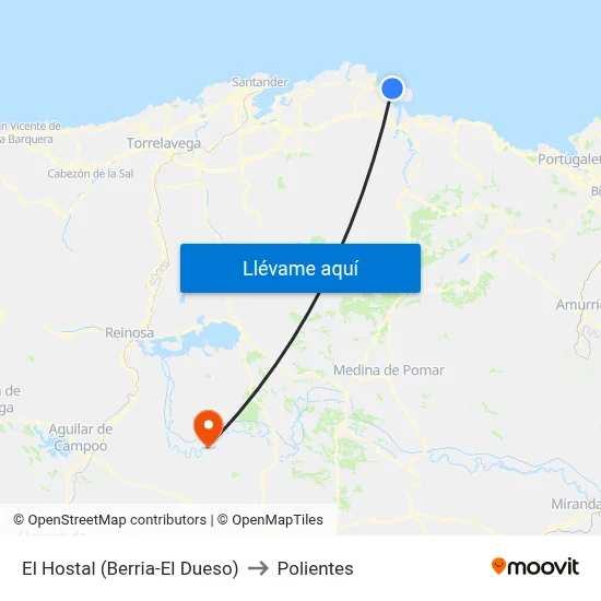 El Hostal (Berria-El Dueso) to Polientes map