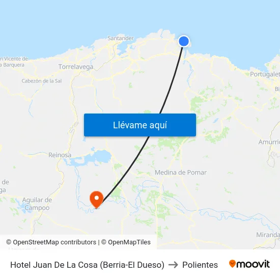 Hotel Juan De La Cosa (Berria-El Dueso) to Polientes map