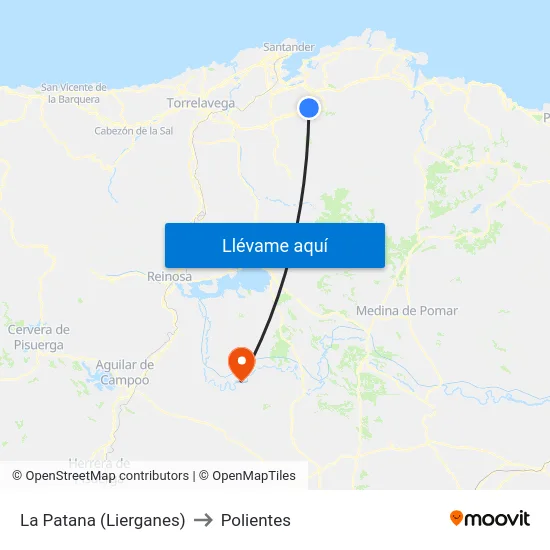 La Patana (Lierganes) to Polientes map