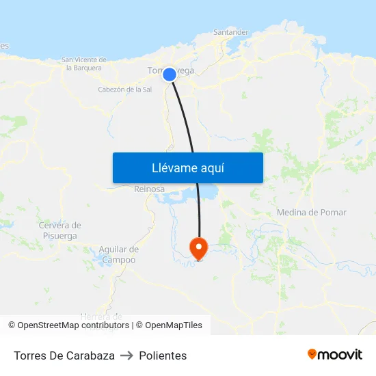 Torres De Carabaza to Polientes map
